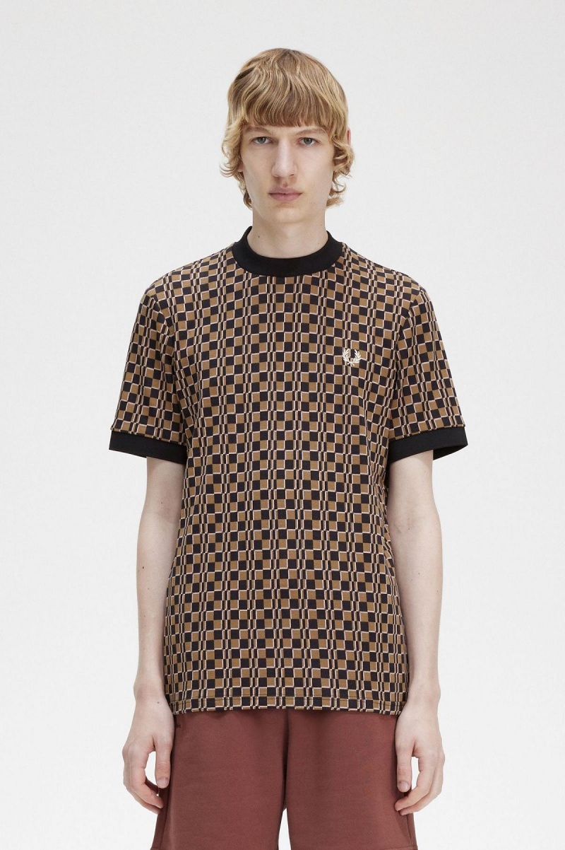 Fred Perry Glitch Chequerboard T-shirt Herr Marinblå | GSEUC68574