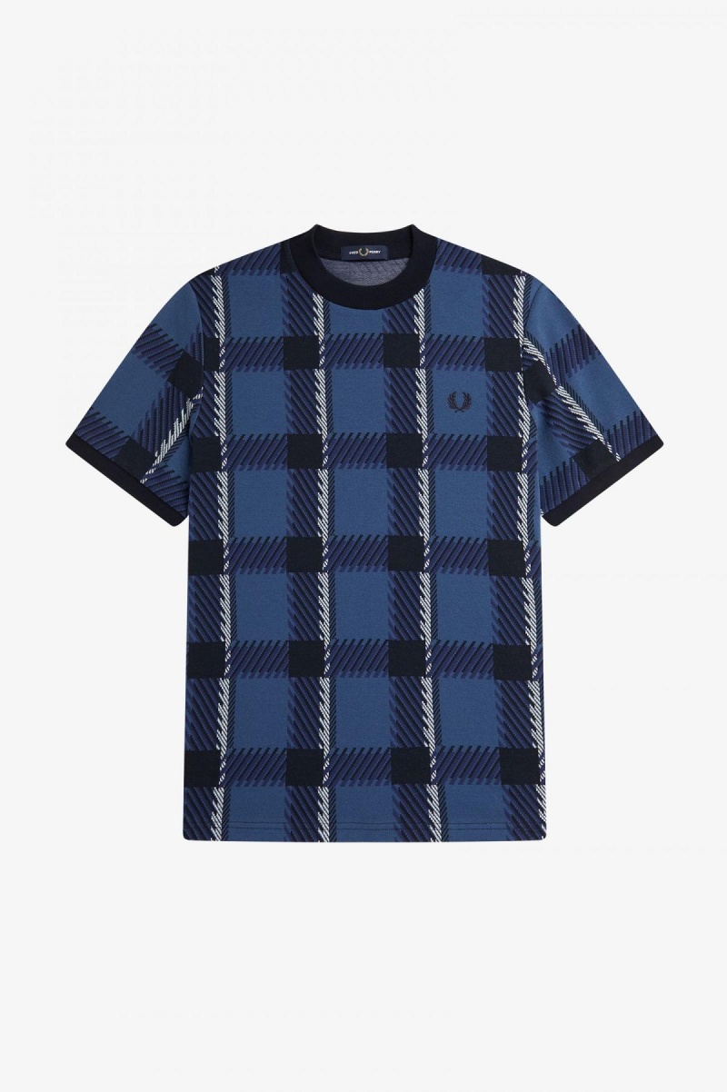 Fred Perry Glitch Tartan T-shirt Herr Blå | SEDYB32842