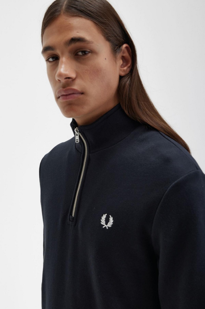 Fred Perry Half Zip Sweatshirt Träningsoverall Herr Svarta | BSESD77605