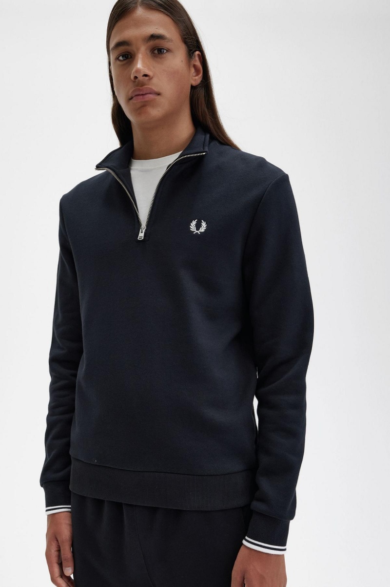 Fred Perry Half Zip Sweatshirt Träningsoverall Herr Svarta | BSESD77605