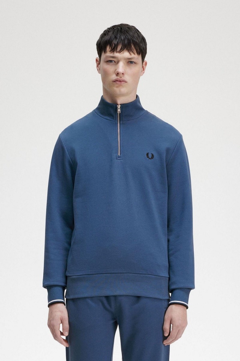 Fred Perry Half Zip Sweatshirt Träningsoverall Herr Blå | ASEDF70612