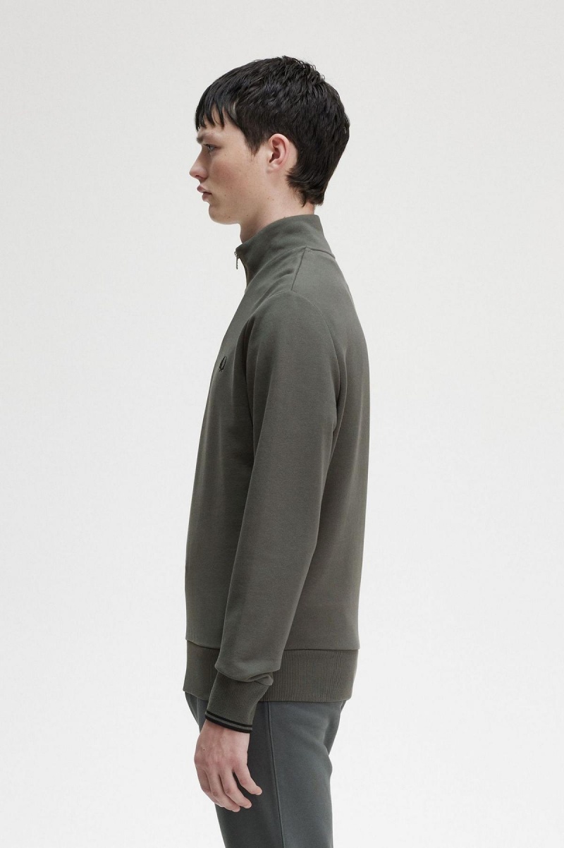 Fred Perry Half Zip Sweatshirt Träningsoverall Herr Gröna | USETG85650