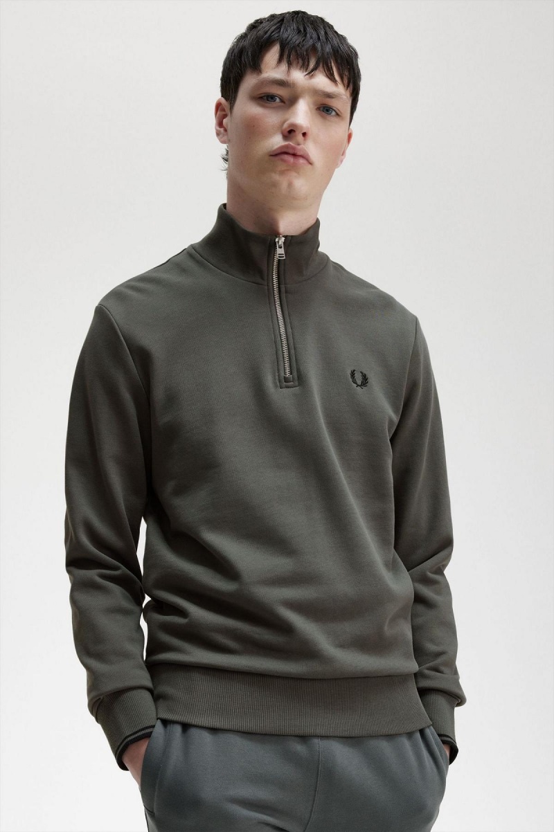 Fred Perry Half Zip Sweatshirt Träningsoverall Herr Gröna | USETG85650