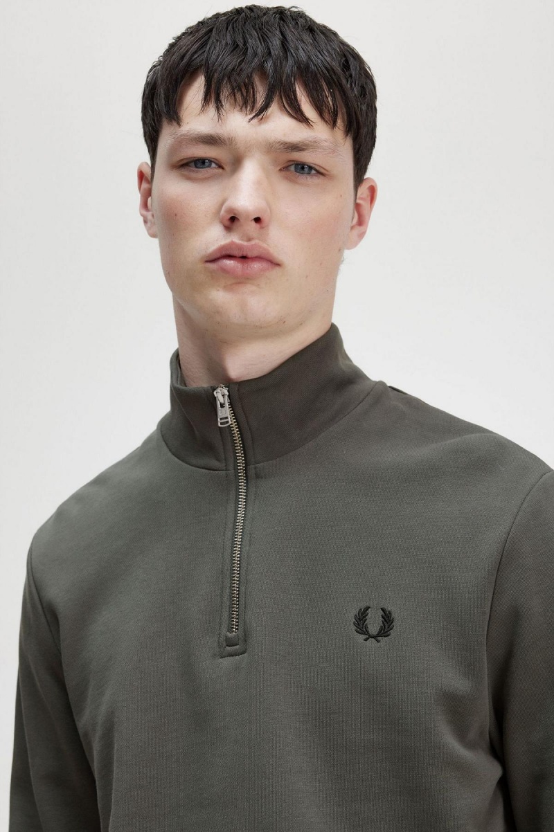 Fred Perry Half Zip Sweatshirt Träningsoverall Herr Gröna | USETG85650