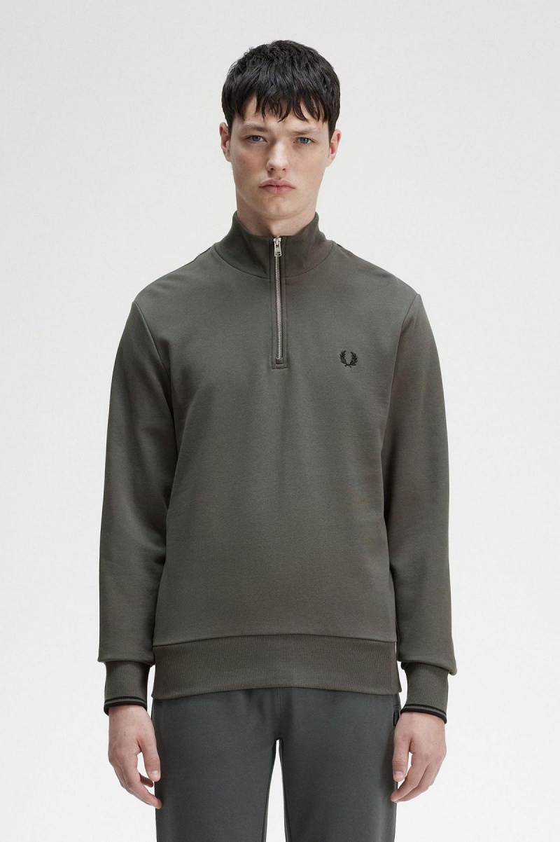 Fred Perry Half Zip Sweatshirt Träningsoverall Herr Gröna | USETG85650