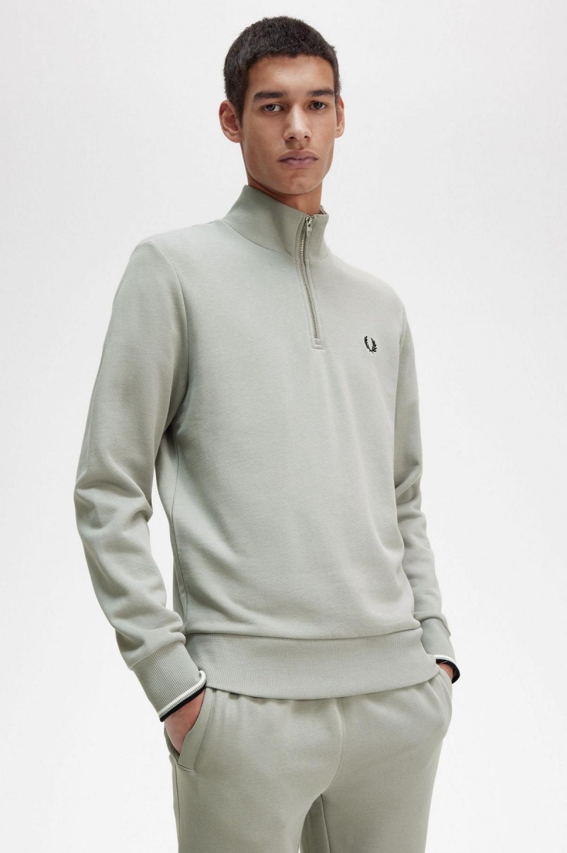 Fred Perry Half Zip Sweatshirt Träningsoverall Herr Limestone | MSEHR45962