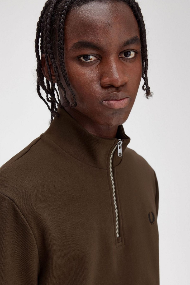 Fred Perry Half Zip Sweatshirt Träningsoverall Herr Burnt Tobacco | XSEBH35180