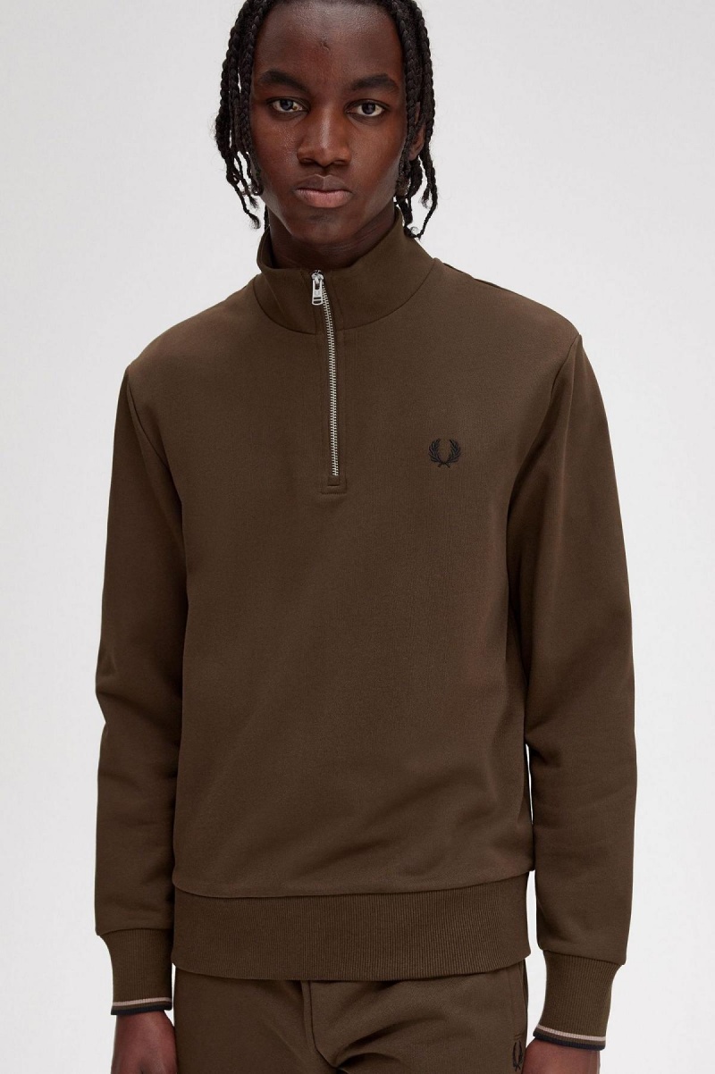 Fred Perry Half Zip Sweatshirt Träningsoverall Herr Burnt Tobacco | XSEBH35180