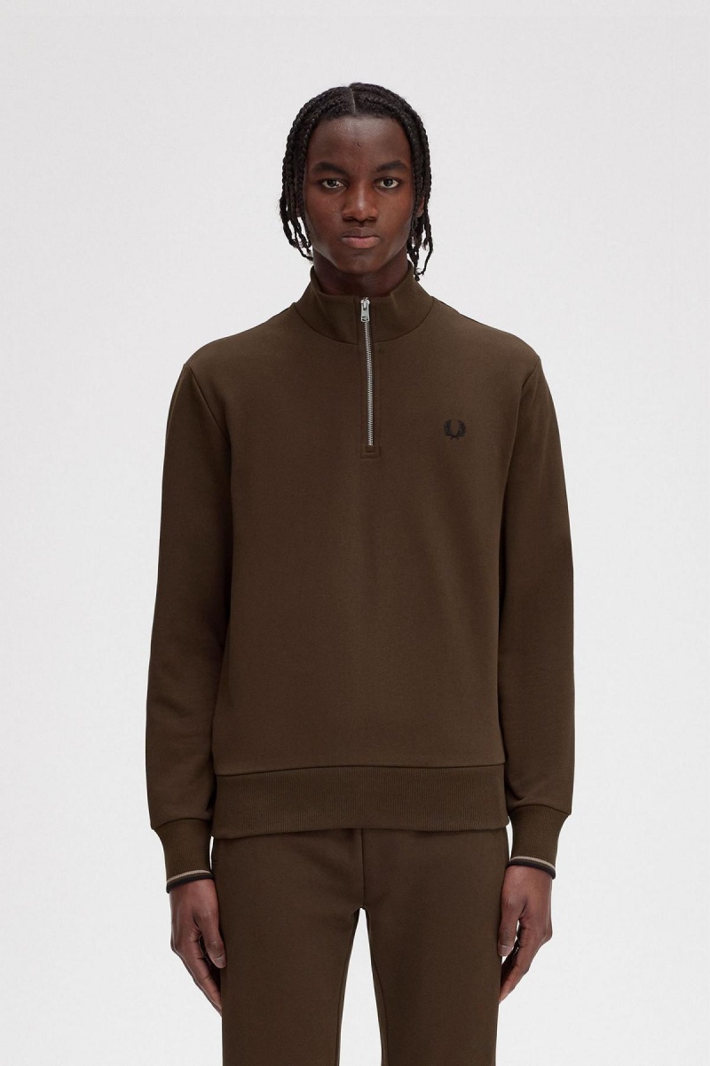 Fred Perry Half Zip Sweatshirt Träningsoverall Herr Burnt Tobacco | XSEBH35180