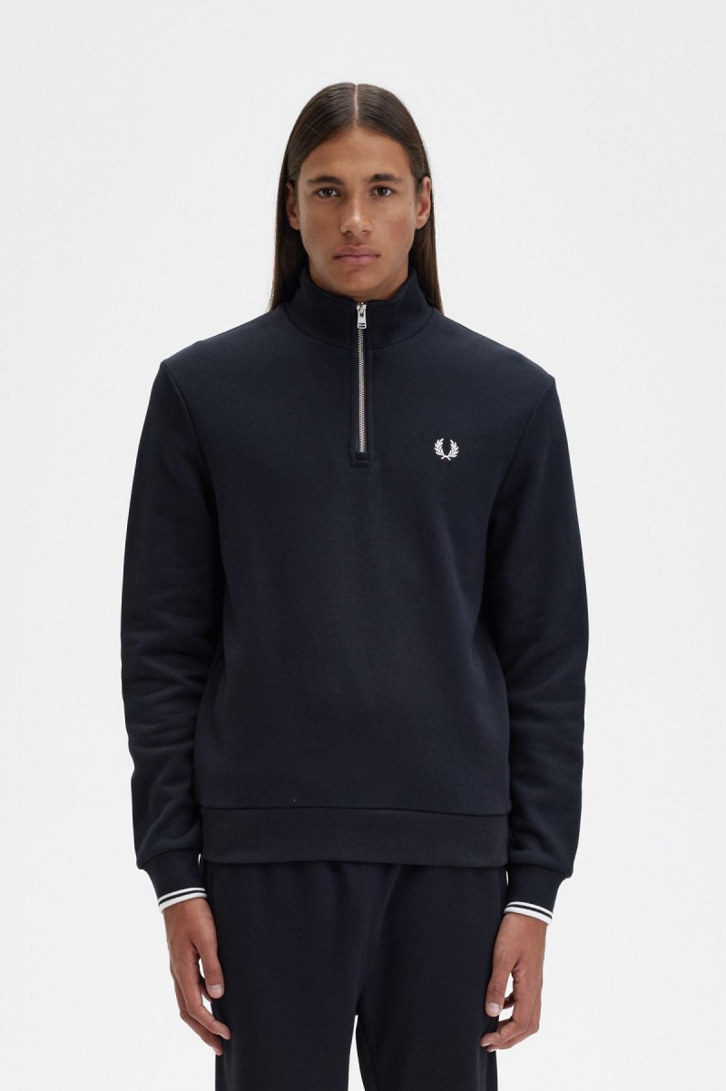 Fred Perry Half Zip Tröjor Herr Svarta | USETG20270