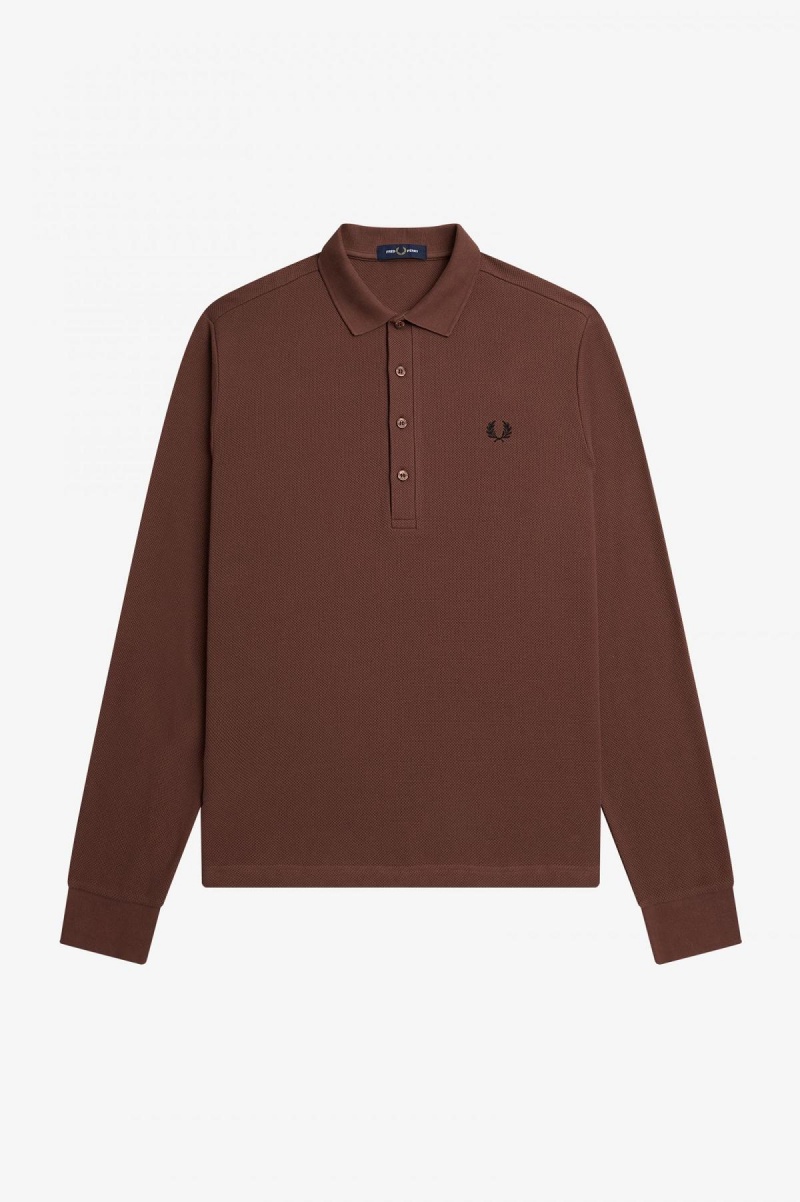 Fred Perry Honeycomb Bomull Long Sleeve Polo Shirt Piketröja Herr Bruna | QSEWA50319