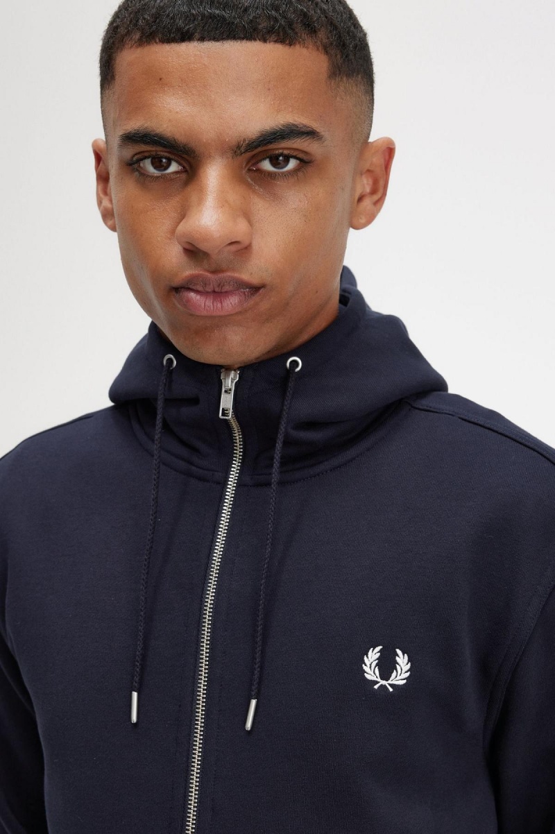 Fred Perry Hooded Zip Through Tröjor Herr Marinblå | SEIIZ67172