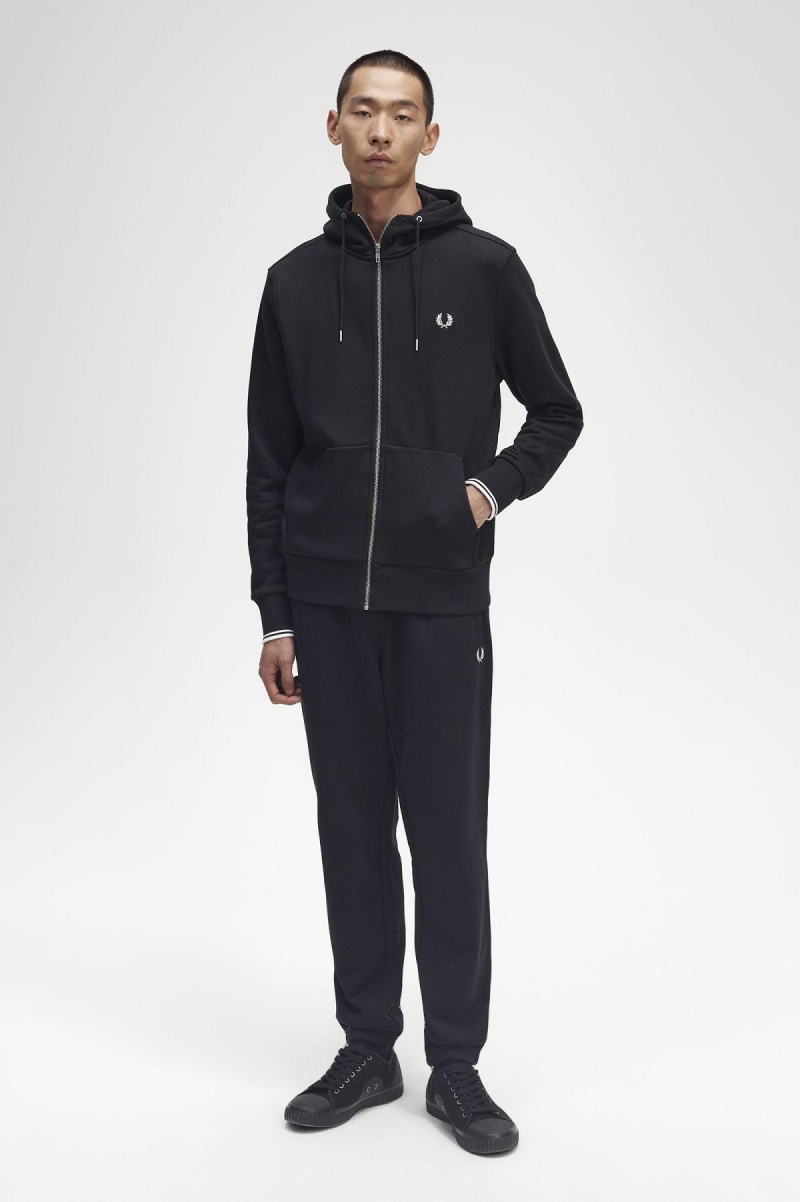 Fred Perry Hooded Zip Through Tröjor Herr Svarta | SEJVR57407