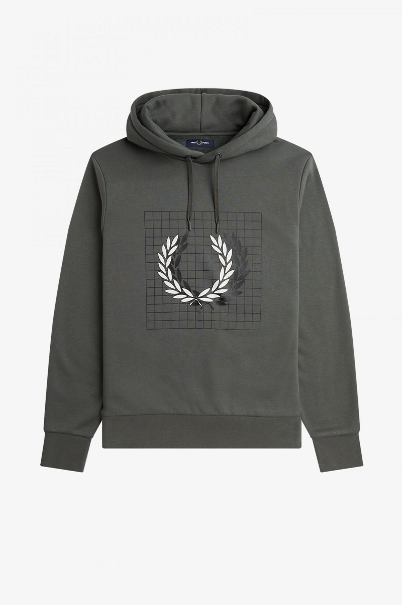 Fred Perry Laurel Wreath Grid Hooded Tröjor Herr Gröna | SEEAH38629