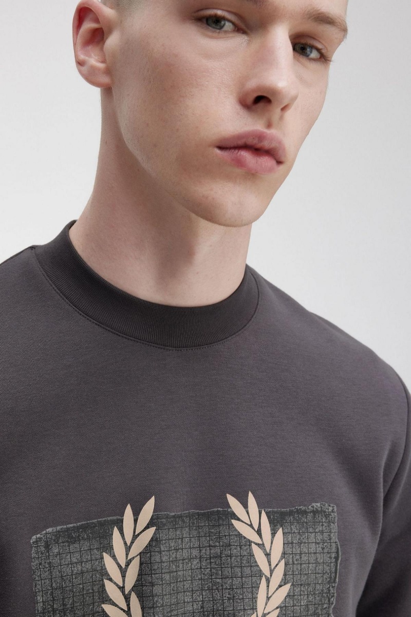 Fred Perry Layered Tryck Tröjor Herr Gunmetal | QSEUV95335