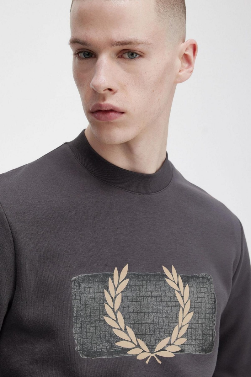 Fred Perry Layered Tryck Tröjor Herr Gunmetal | QSEUV95335