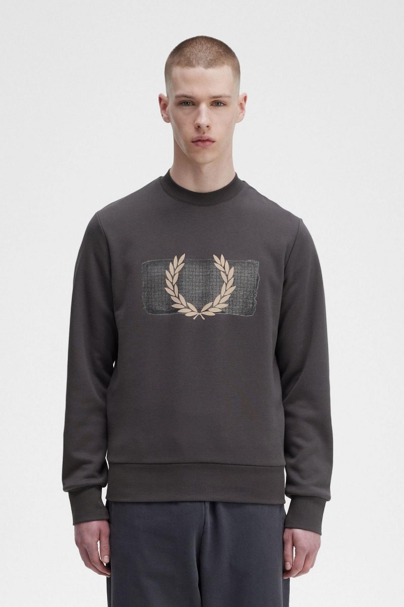 Fred Perry Layered Tryck Tröjor Herr Gunmetal | QSEUV95335