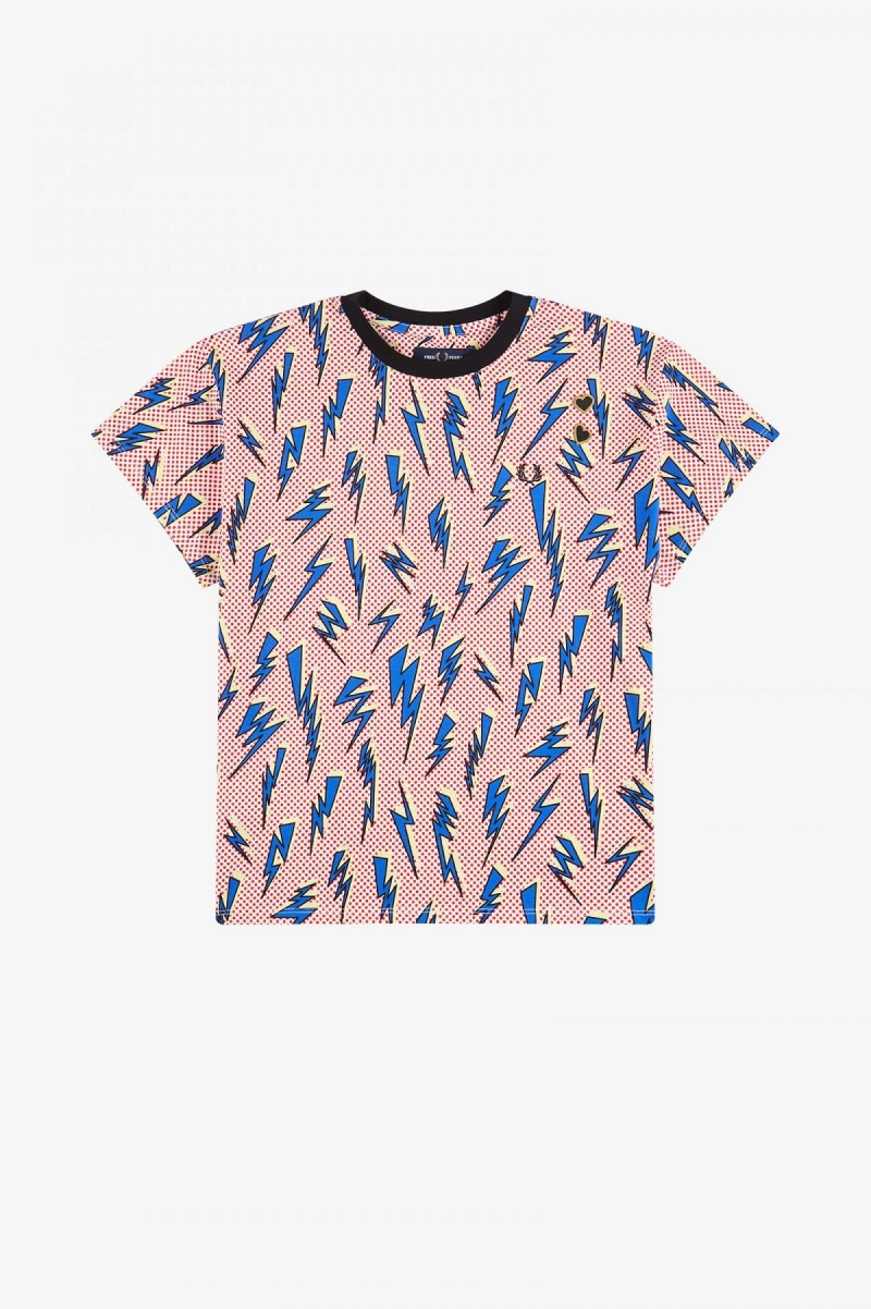 Fred Perry Lightning Print T-shirt Dam Vita | USETG58899