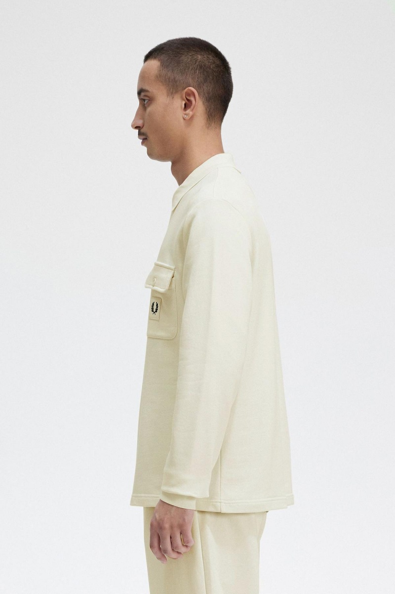 Fred Perry Long Sleeve Loopback Tröjor Herr Ecru | SEJZR23245