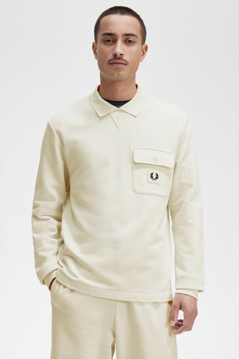 Fred Perry Long Sleeve Loopback Tröjor Herr Ecru | SEJZR23245