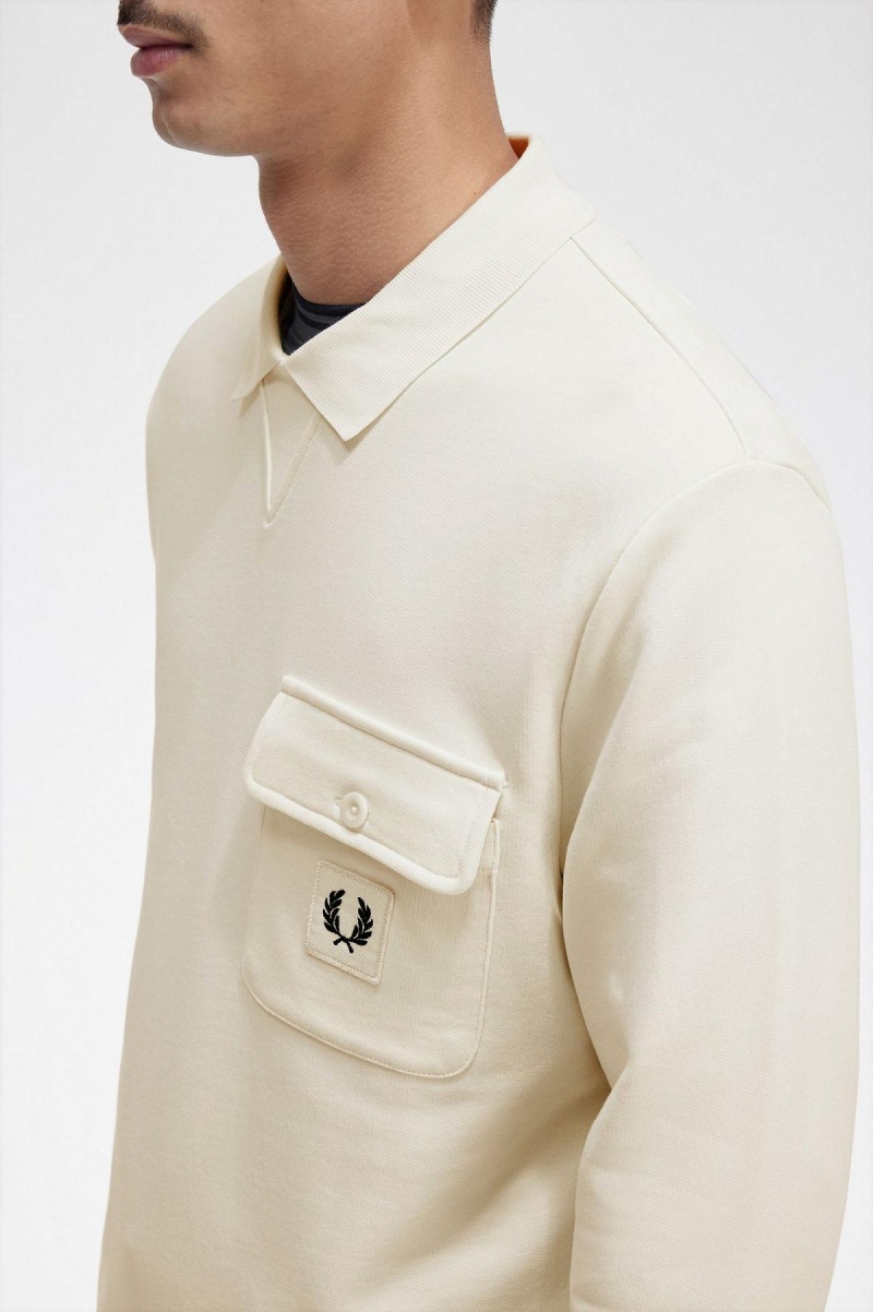 Fred Perry Long Sleeve Loopback Tröjor Herr Ecru | SEJZR23245