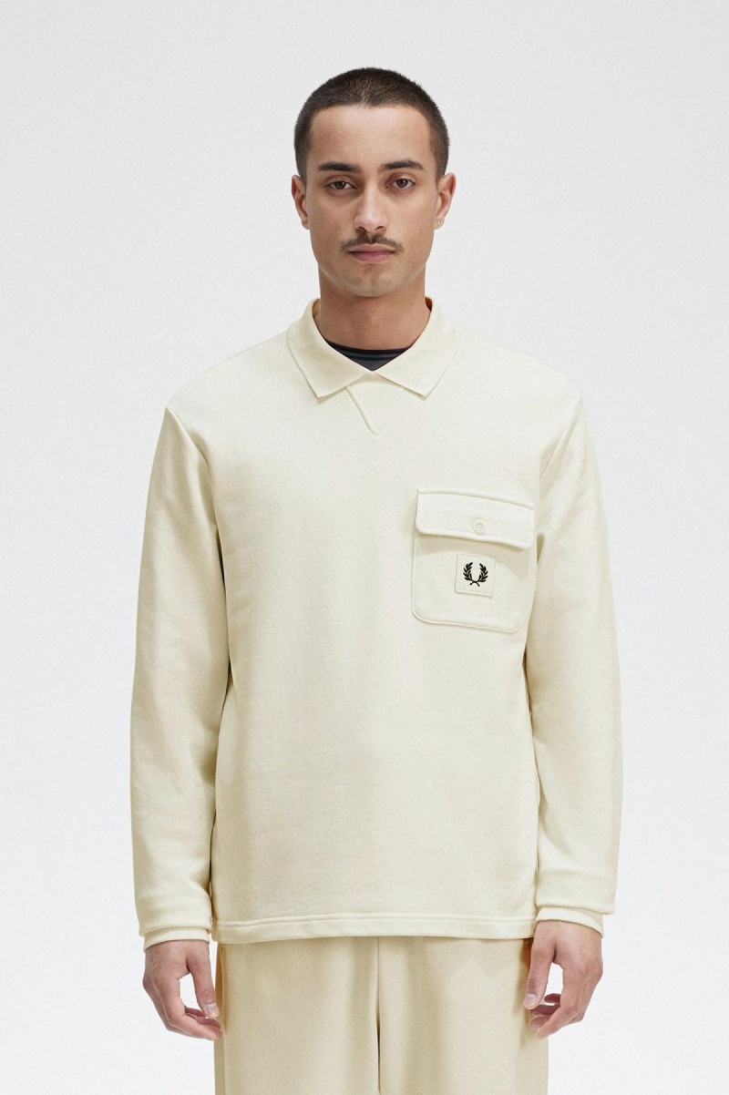 Fred Perry Long Sleeve Loopback Tröjor Herr Ecru | SEJZR23245