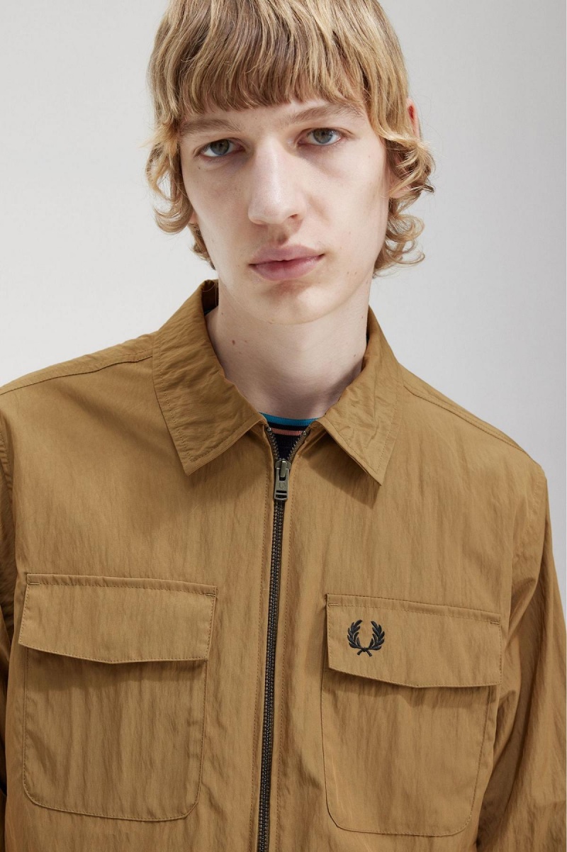 Fred Perry Lätta Zip-Through Skjorta Herr Shaded Stone | BSESO28957