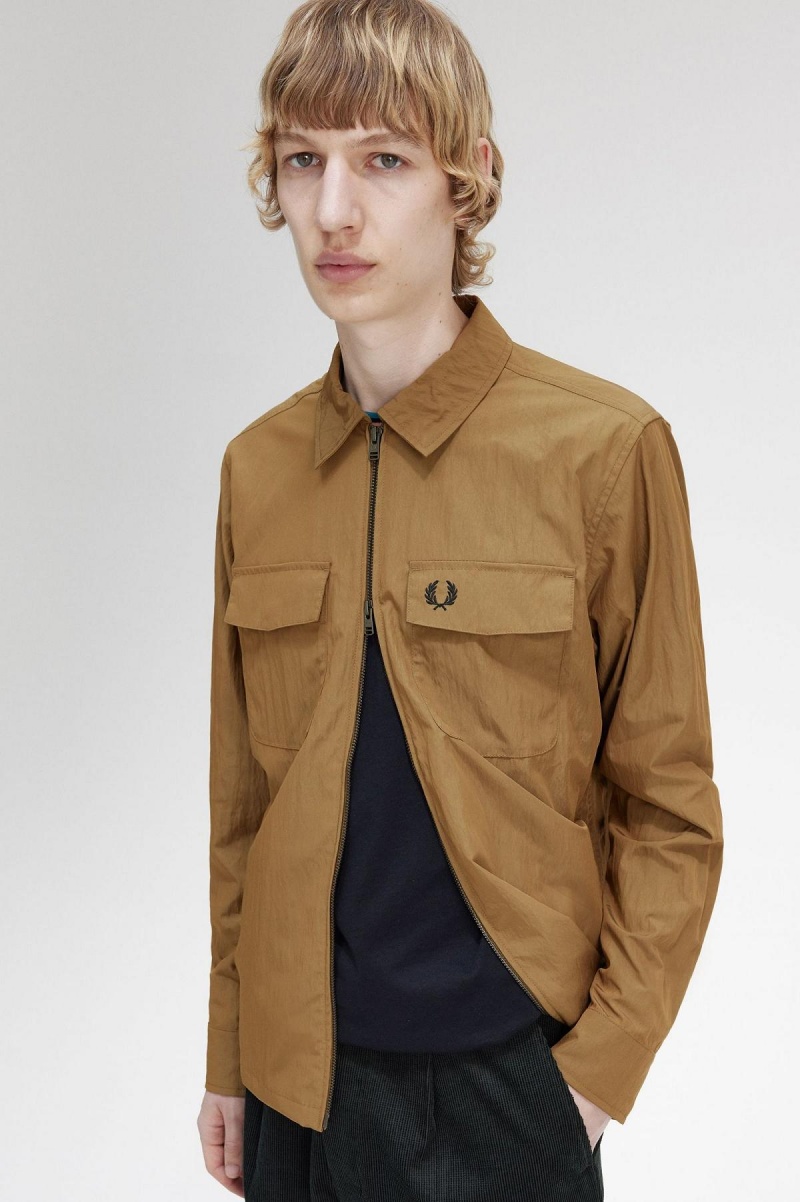 Fred Perry Lätta Zip-Through Skjorta Herr Shaded Stone | BSESO28957