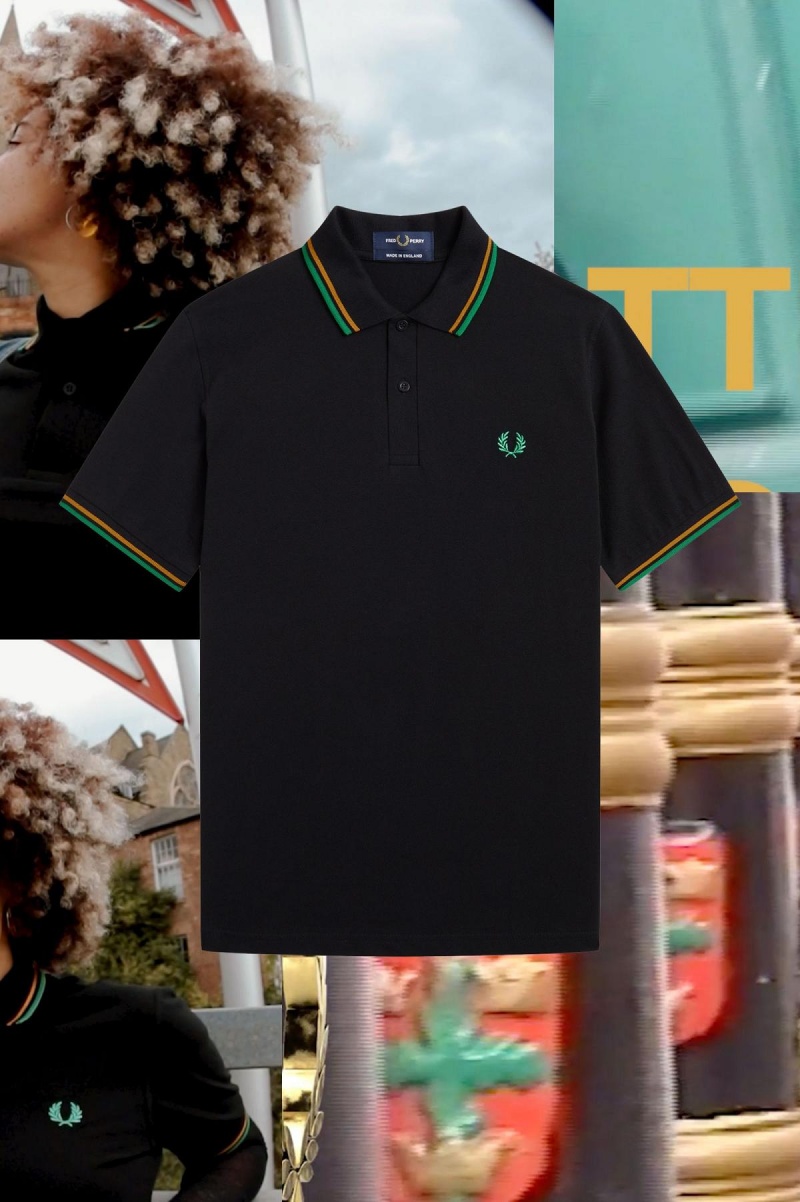 Fred Perry M12 Fred Perry Shirt Herr Svarta Guld Gröna | LSETR50452