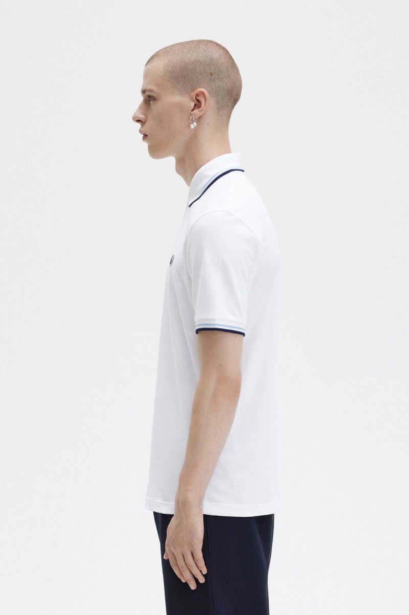 Fred Perry M12 Fred Perry Shirt Herr Vita Marinblå | SEEAH84561