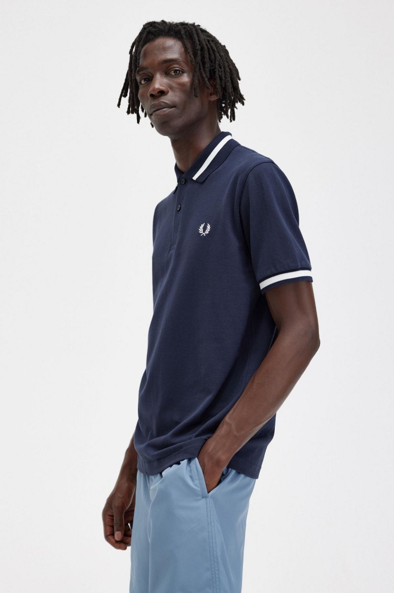 Fred Perry M2 Piketröja Herr Marinblå Vita | SECVG99157