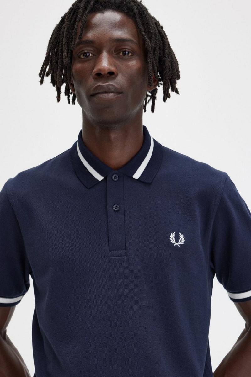 Fred Perry M2 Piketröja Herr Marinblå Vita | SECVG99157