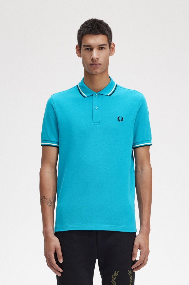 Fred Perry M3600 Fred Perry Shirt Herr Blå Grädde Svarta | MSEFT58295