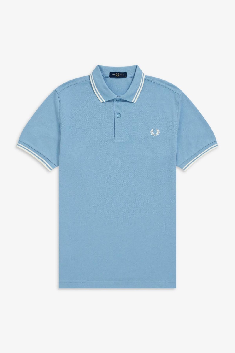 Fred Perry M3600 Fred Perry Shirt Herr Blå Vita Vita | SEICD41284