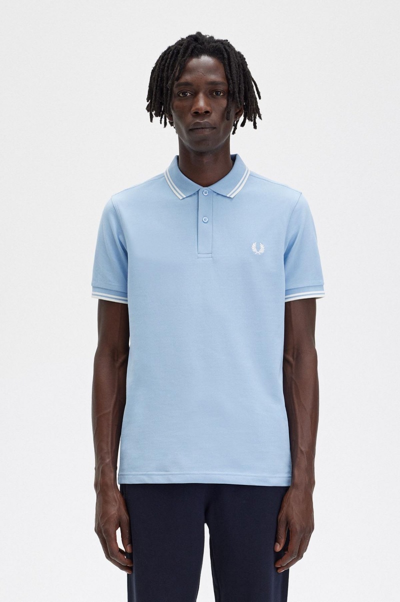 Fred Perry M3600 Fred Perry Shirt Herr Blå Vita Vita | SEICD41284