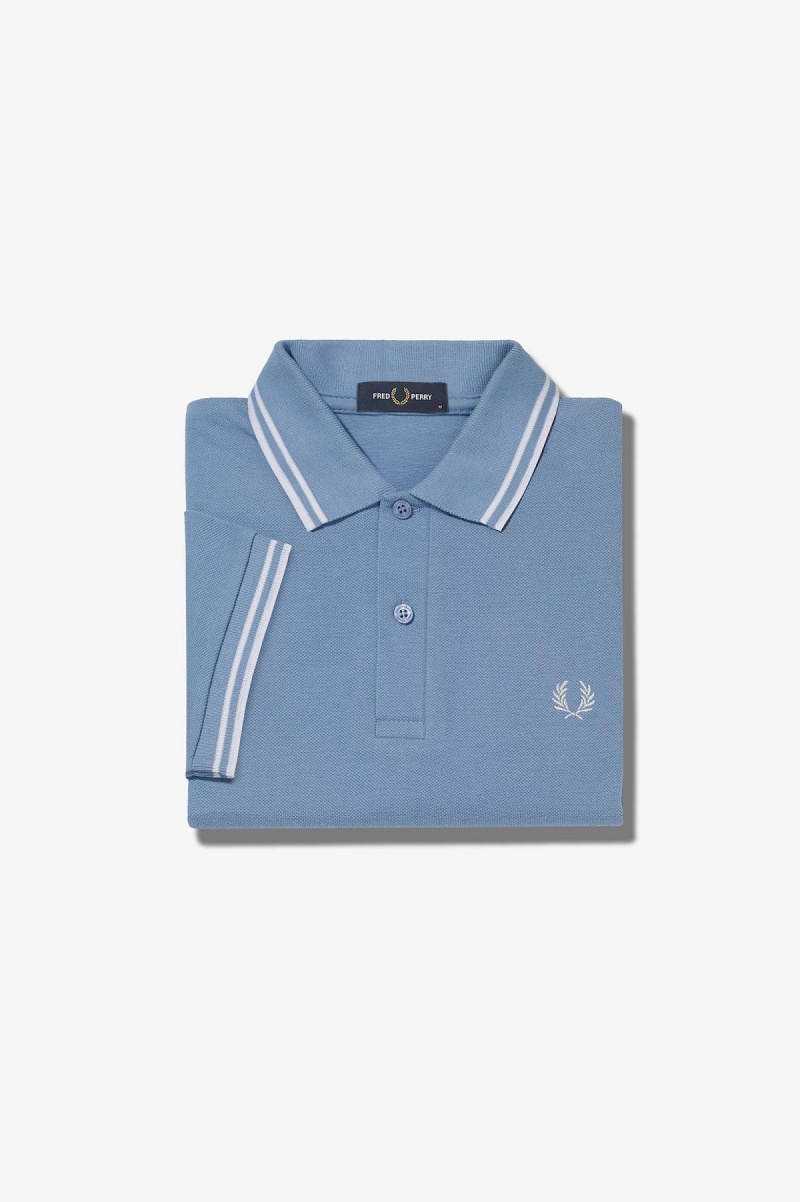 Fred Perry M3600 Fred Perry Shirt Herr Blå Vita Vita | SEICD41284