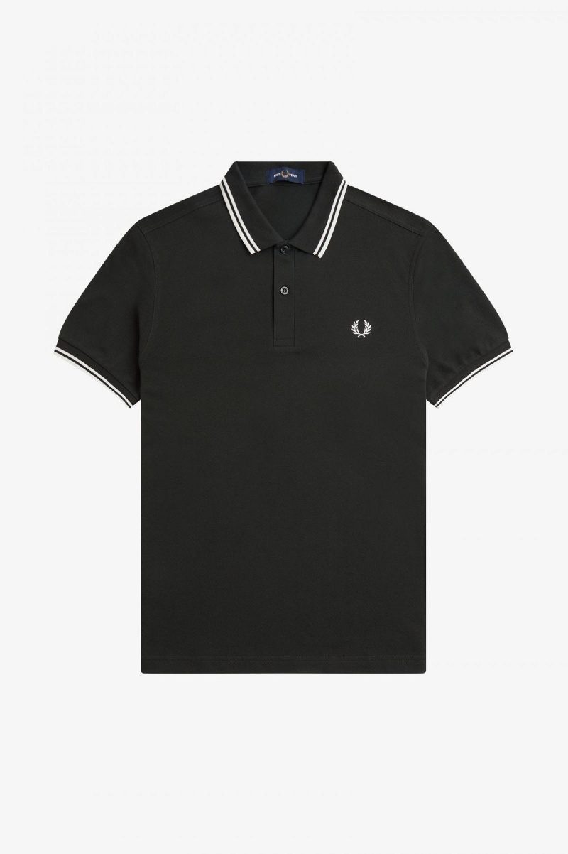 Fred Perry M3600 Fred Perry Shirt Herr Gröna Vita Vita | USEND97067