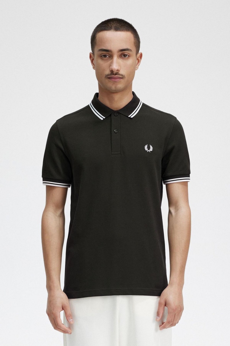 Fred Perry M3600 Fred Perry Shirt Herr Gröna Vita Vita | USEND97067