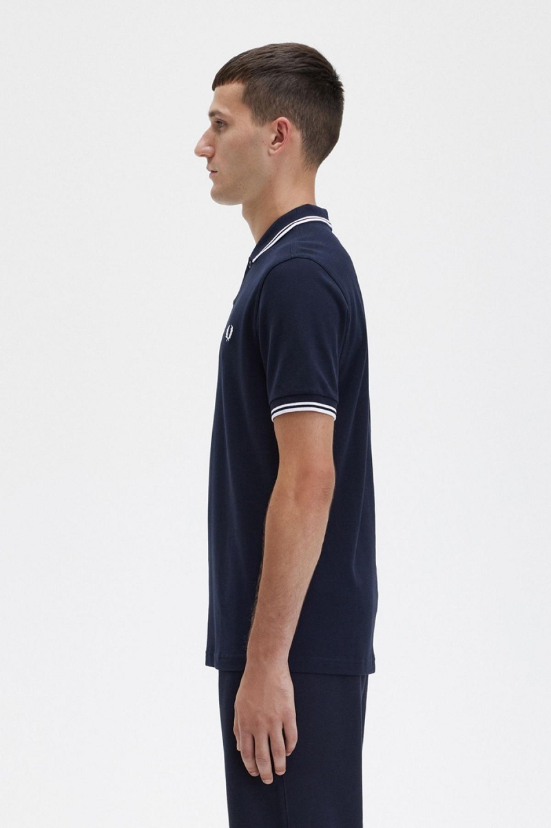 Fred Perry M3600 Fred Perry Shirt Herr Marinblå Vita Vita | SEXBR31430