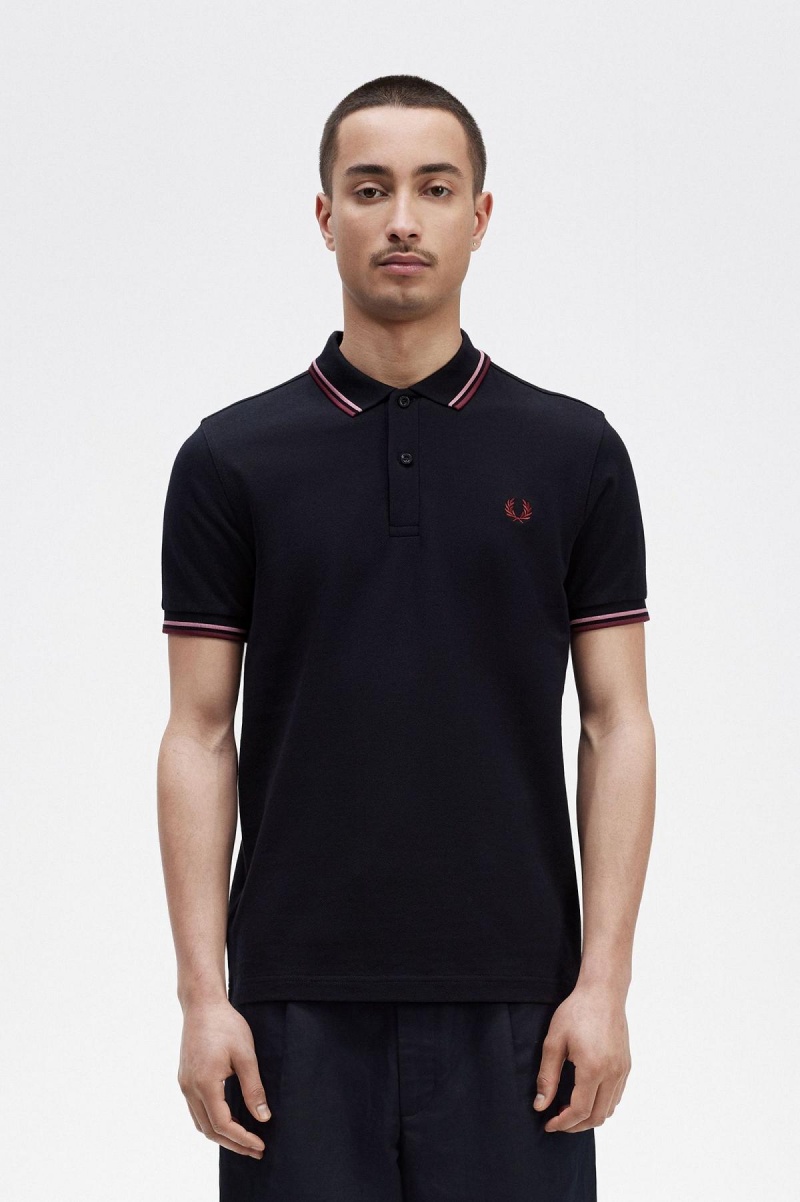 Fred Perry M3600 Fred Perry Shirt Herr Marinblå Rosa Rosa | DSEVO58070