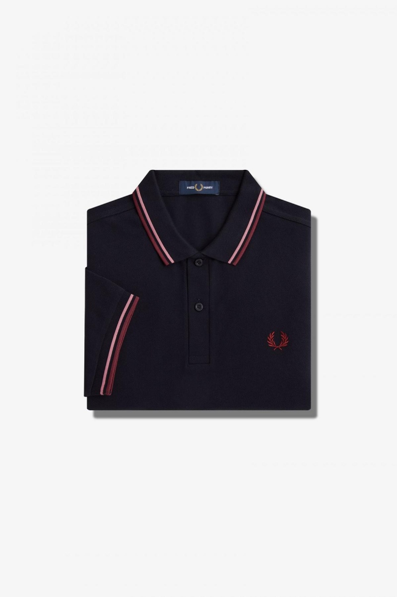 Fred Perry M3600 Fred Perry Shirt Herr Marinblå Rosa Rosa | DSEVO58070