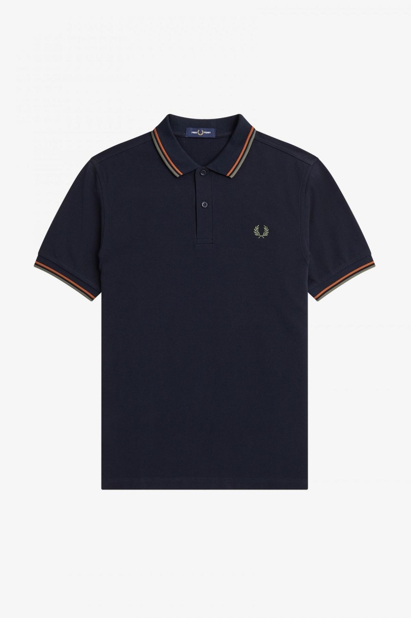 Fred Perry M3600 Fred Perry Shirt Herr Marinblå Gröna | SEICD66855