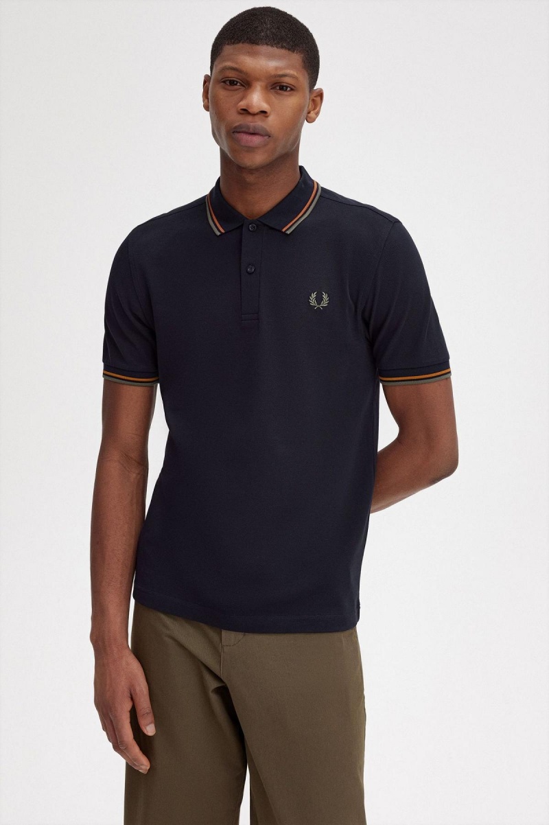 Fred Perry M3600 Fred Perry Shirt Herr Marinblå Gröna | SEICD66855