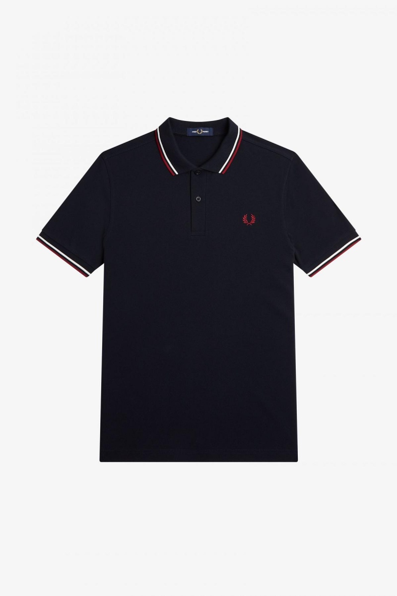 Fred Perry M3600 Fred Perry Shirt Herr Marinblå Vita Röda | SECVG15421