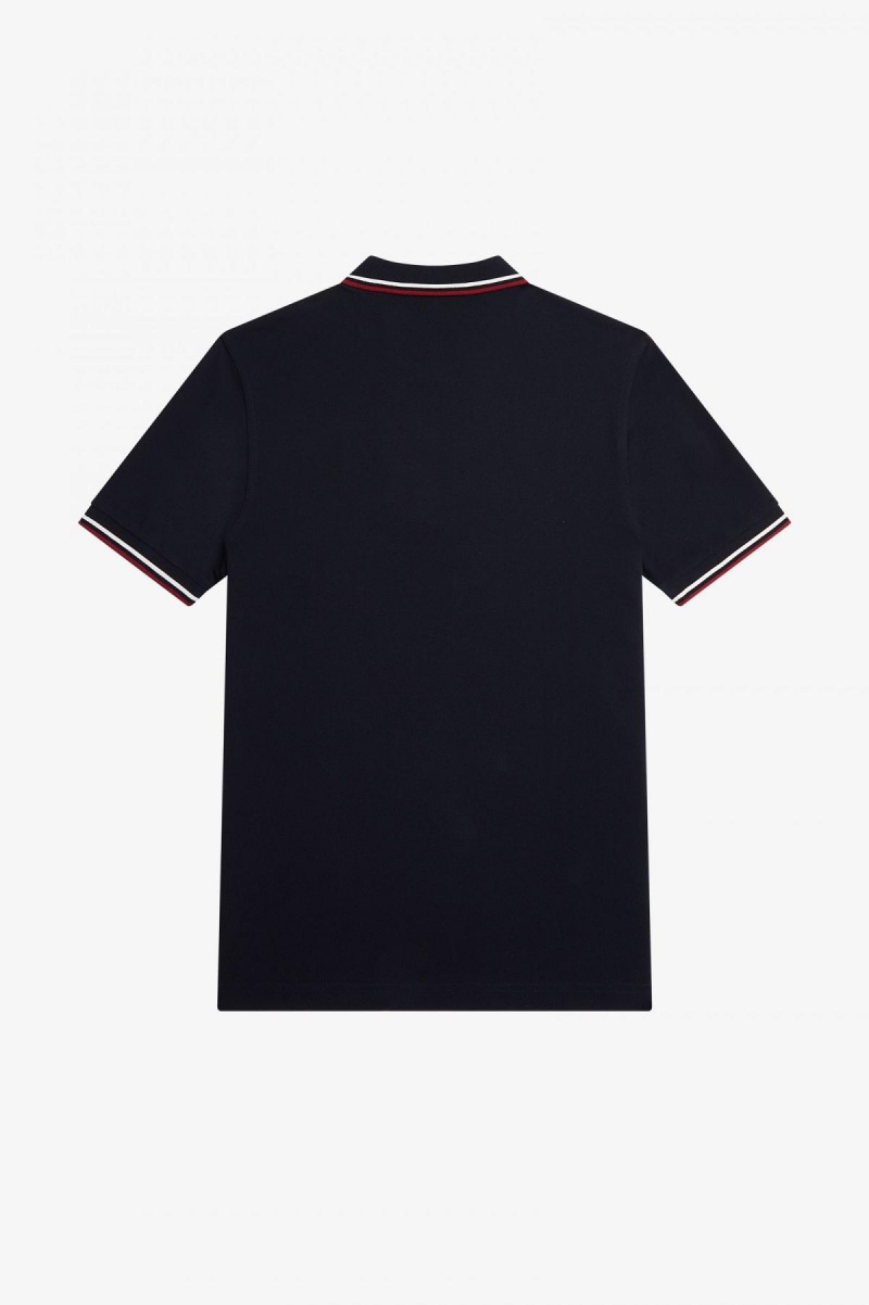 Fred Perry M3600 Fred Perry Shirt Herr Marinblå Vita Röda | SECVG15421