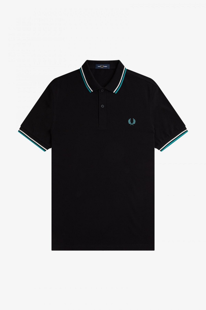 Fred Perry M3600 Fred Perry Shirt Herr Svarta Mörkmintgröna | QSEWA25641