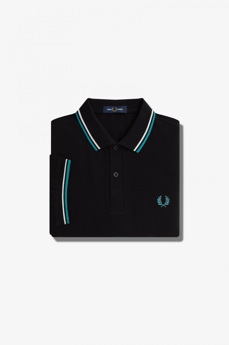 Fred Perry M3600 Fred Perry Shirt Herr Svarta Mörkmintgröna | QSEWA25641