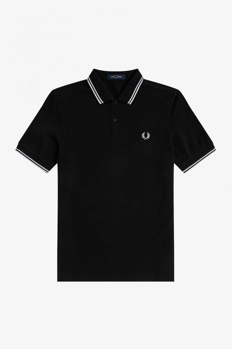 Fred Perry M3600 Fred Perry Shirt Herr Svarta Vita Vita | SEICD42296