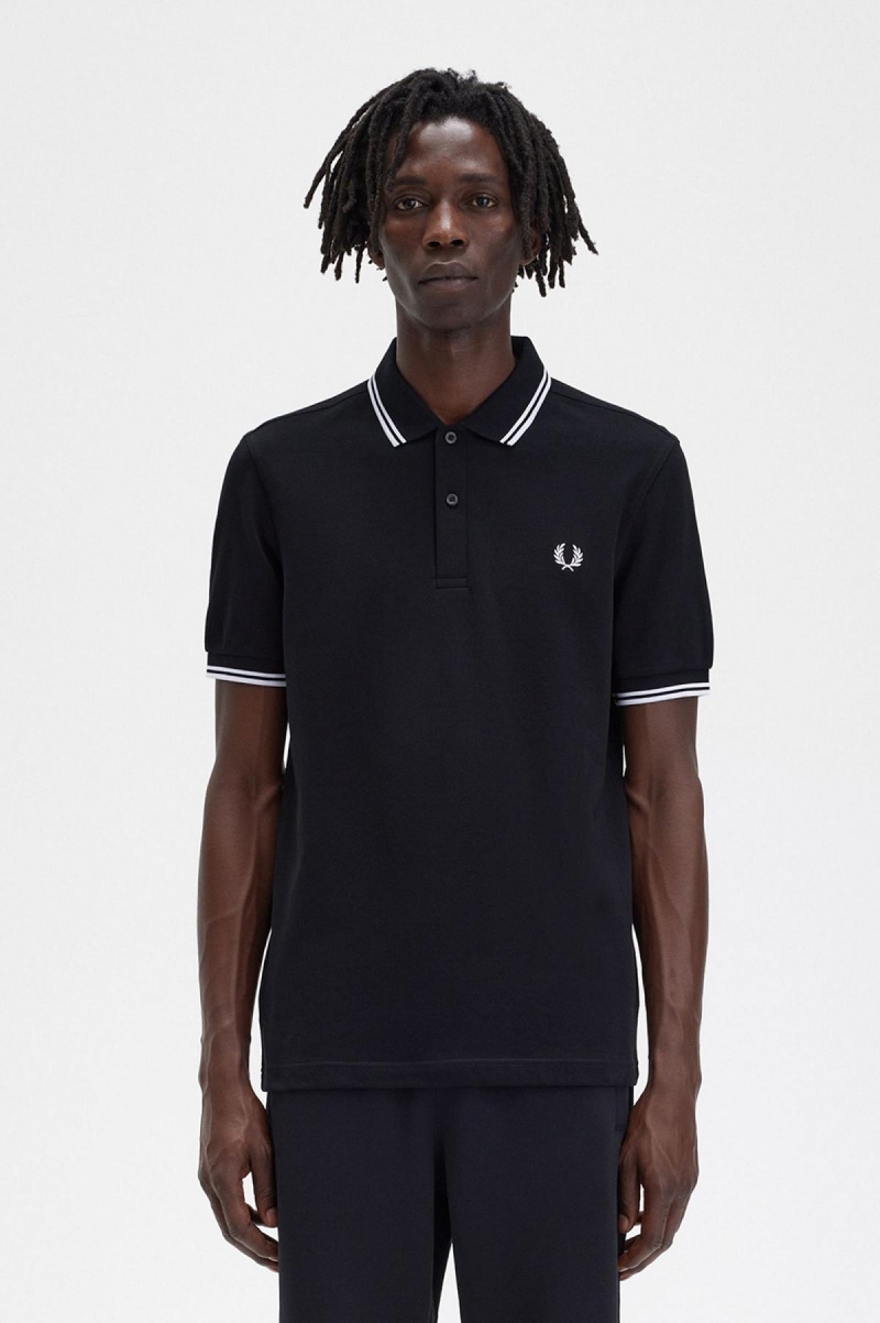 Fred Perry M3600 Fred Perry Shirt Herr Svarta Vita Vita | SEICD42296