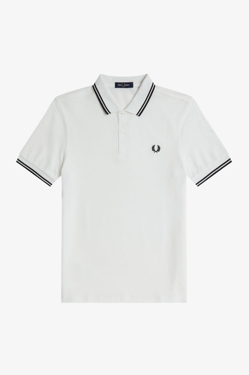 Fred Perry M3600 Fred Perry Shirt Herr Vita Svarta Svarta | ZSENQ58947